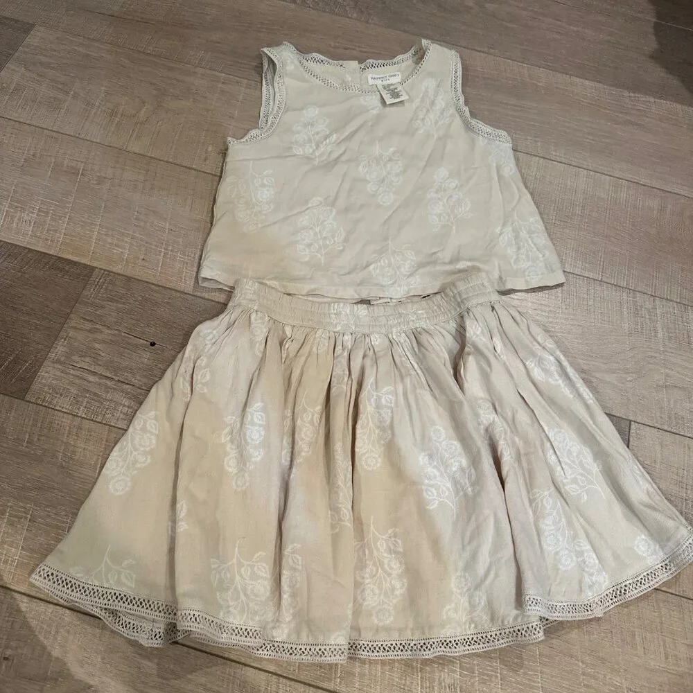 HAPPILY GREY KIDS LARGE 10/12 LINEN SKIRT SET BEIGE